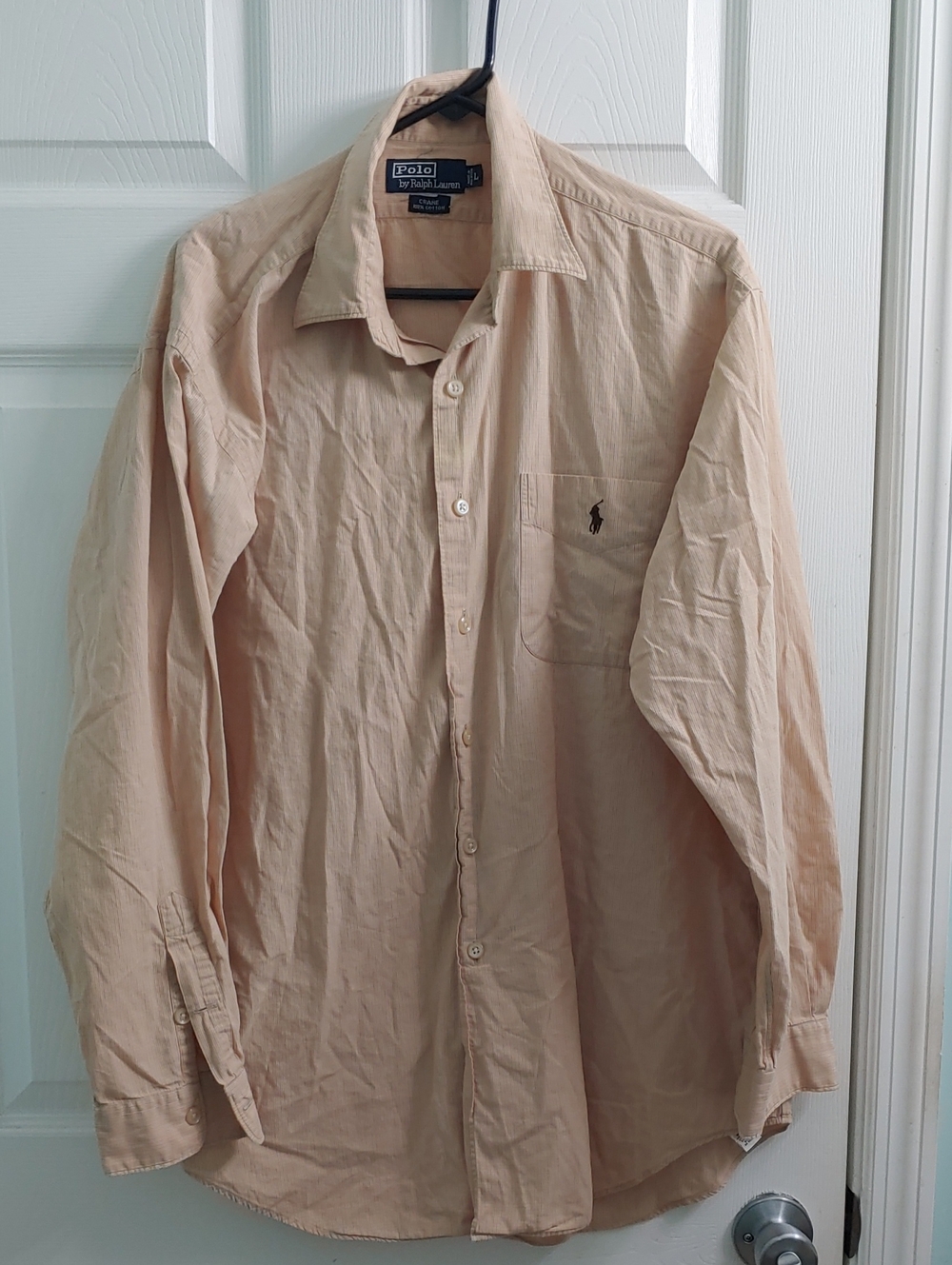 Vintage Polo Ralph Lauren Crane Button Down Men's L Beige Cotton Dress Shirt